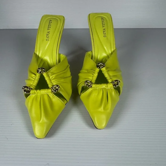 Azalea Wang Otzara Neon Yellow Stiletto Mule Heels Size 6 Statement Pointed Toe - Picture 2 of 6